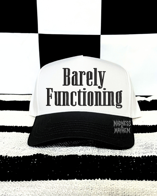 Barely functioning embroidered hat (black/white)
