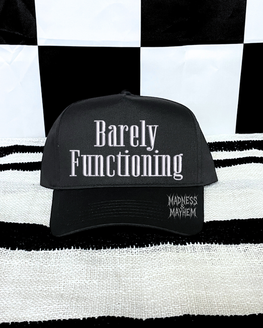 Barely functioning embroidered Black Hat