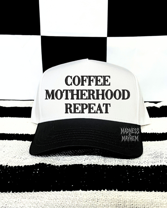 Coffee motherhood repeat embroidered hat (black/white)