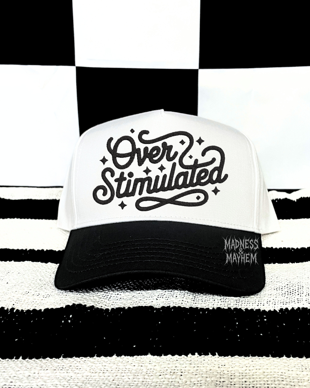 Overstimulated embroidered hat (black/white)