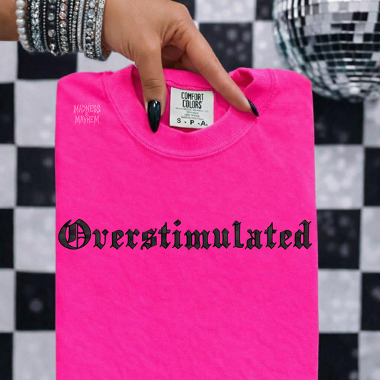 Neon pink overstimulated embroidered tshirt