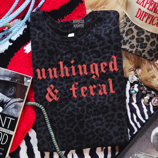 Unhinged & feral embroidered leopard print T-shirt