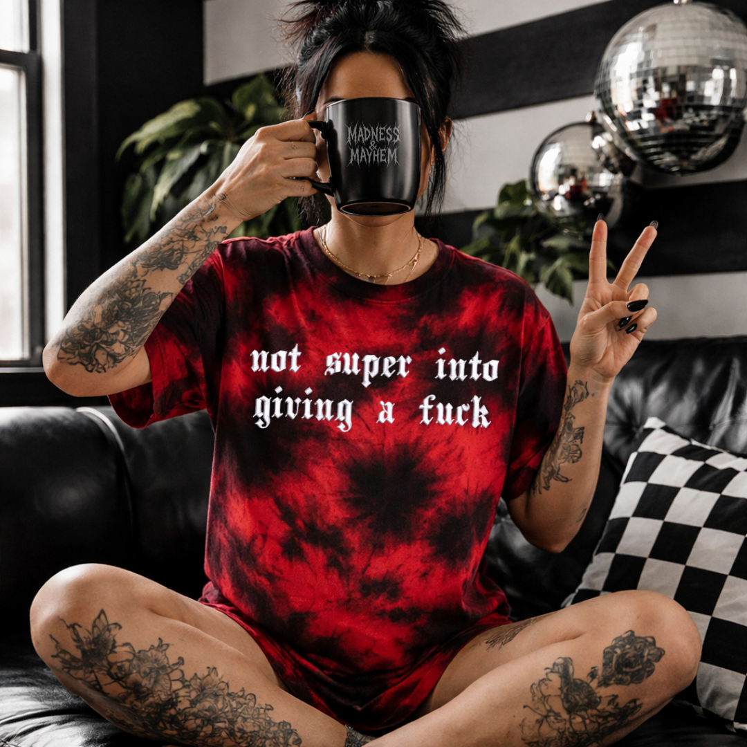 Not into giving a fuck embroidered tie dye T-shirt