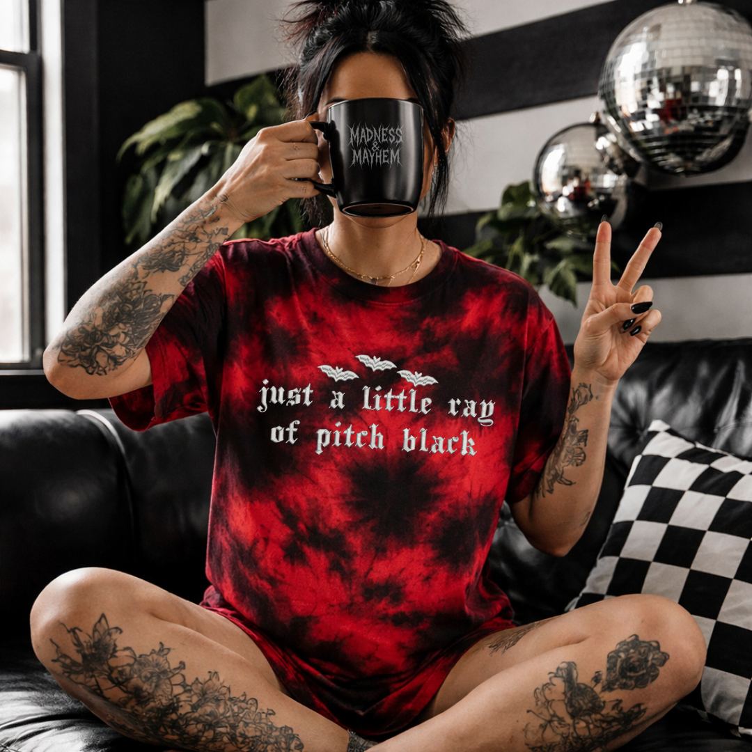 Little ray of pitch black embroidered tie dye T-shirt