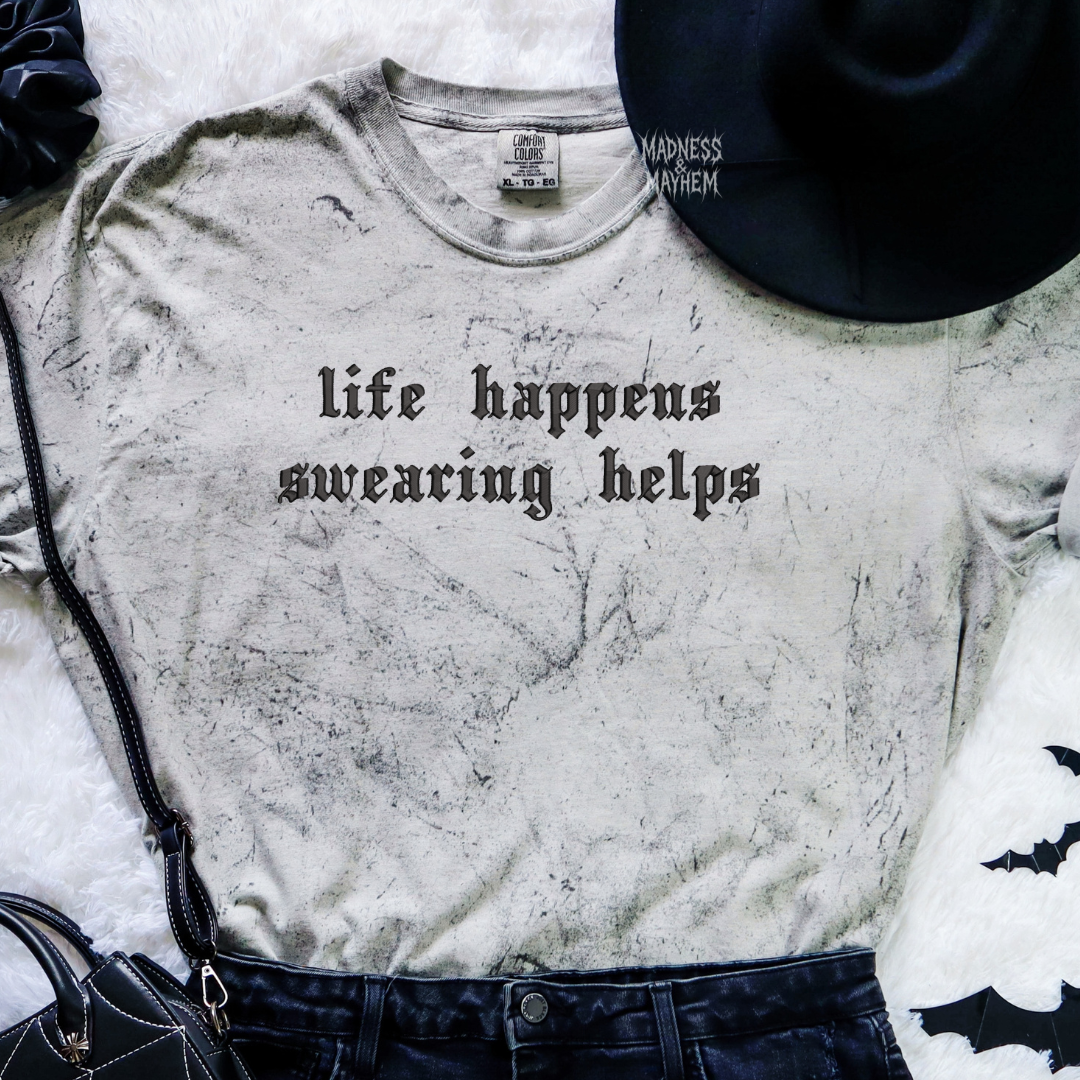 Life happens embroidered color blast tshirt
