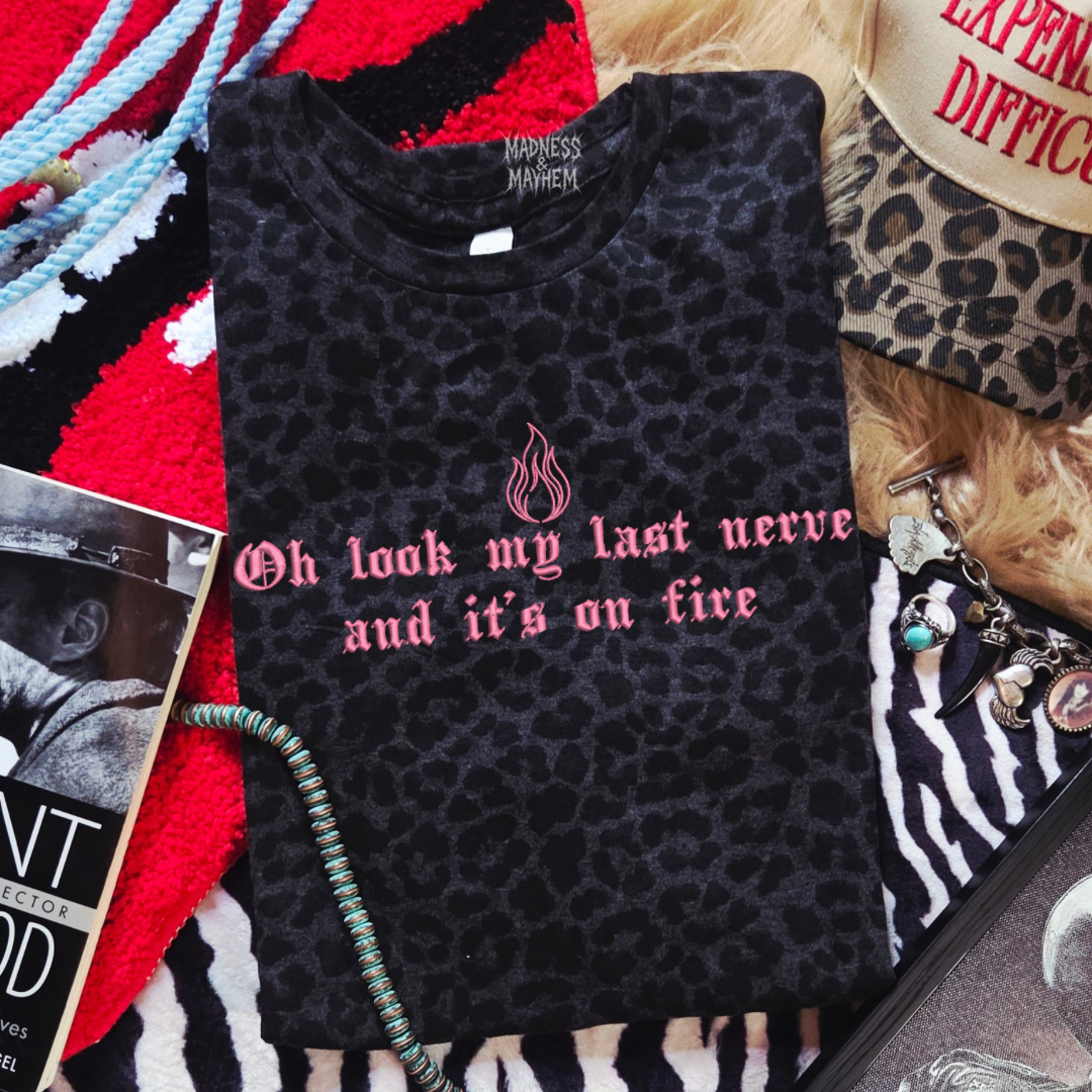 Last nerve embroidered leopard print T-shirt