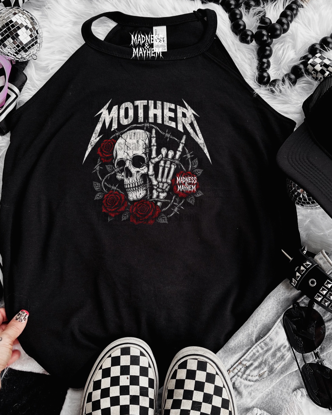 Mother rose skull rockstar tank