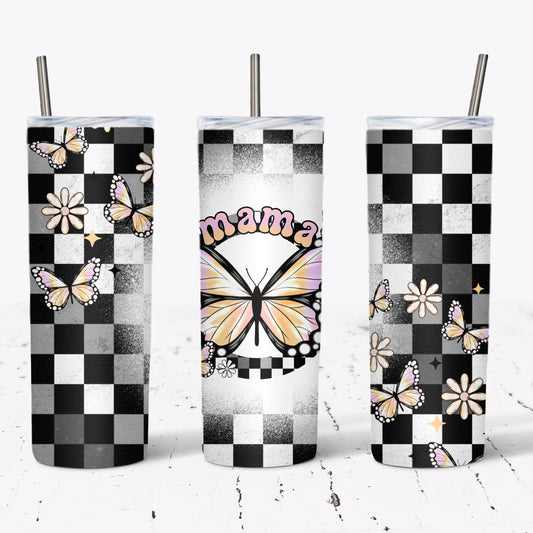 Mama checkered butterfly 20oz Tumbler (finished product)