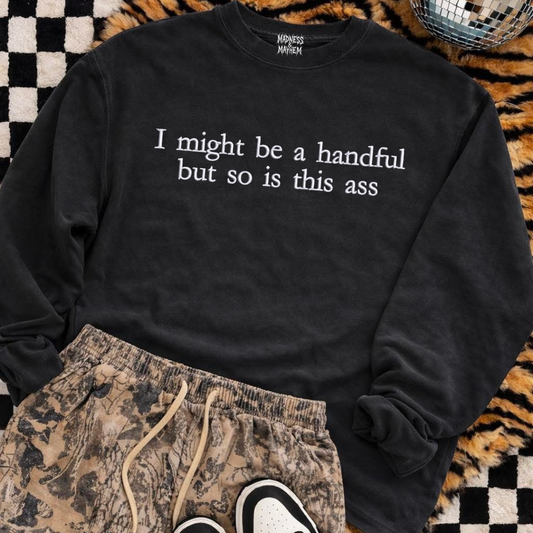 I might be a handful embroidered sweatshirt