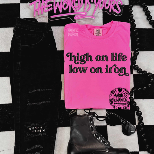 Neon pink low iron embroidered tshirt