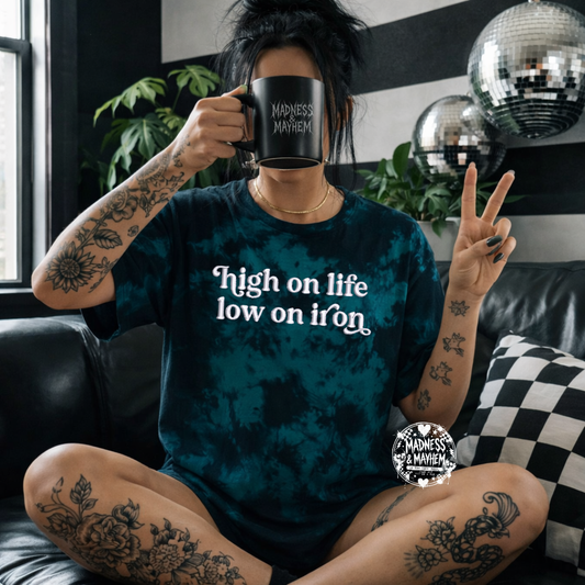 Teal low iron embroidered tie dye T-shirt