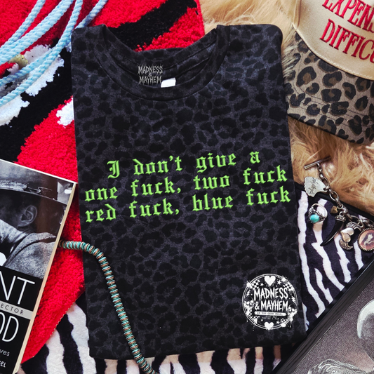 One fuck embroidered leopard print T-shirt