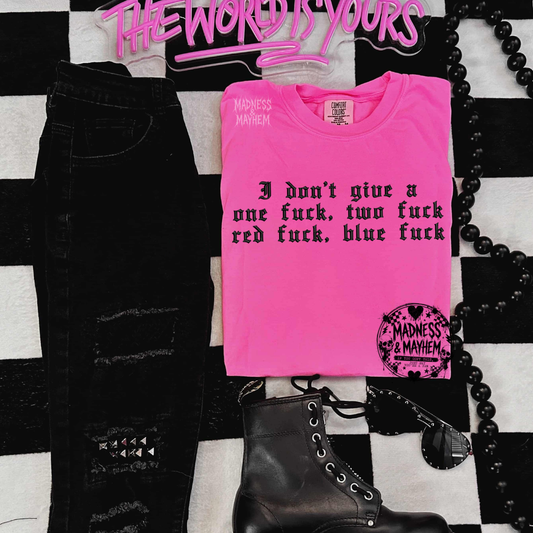 Neon pink one fuck embroidered tshirt