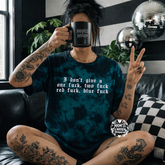 Teal one fuck embroidered tie dye T-shirt