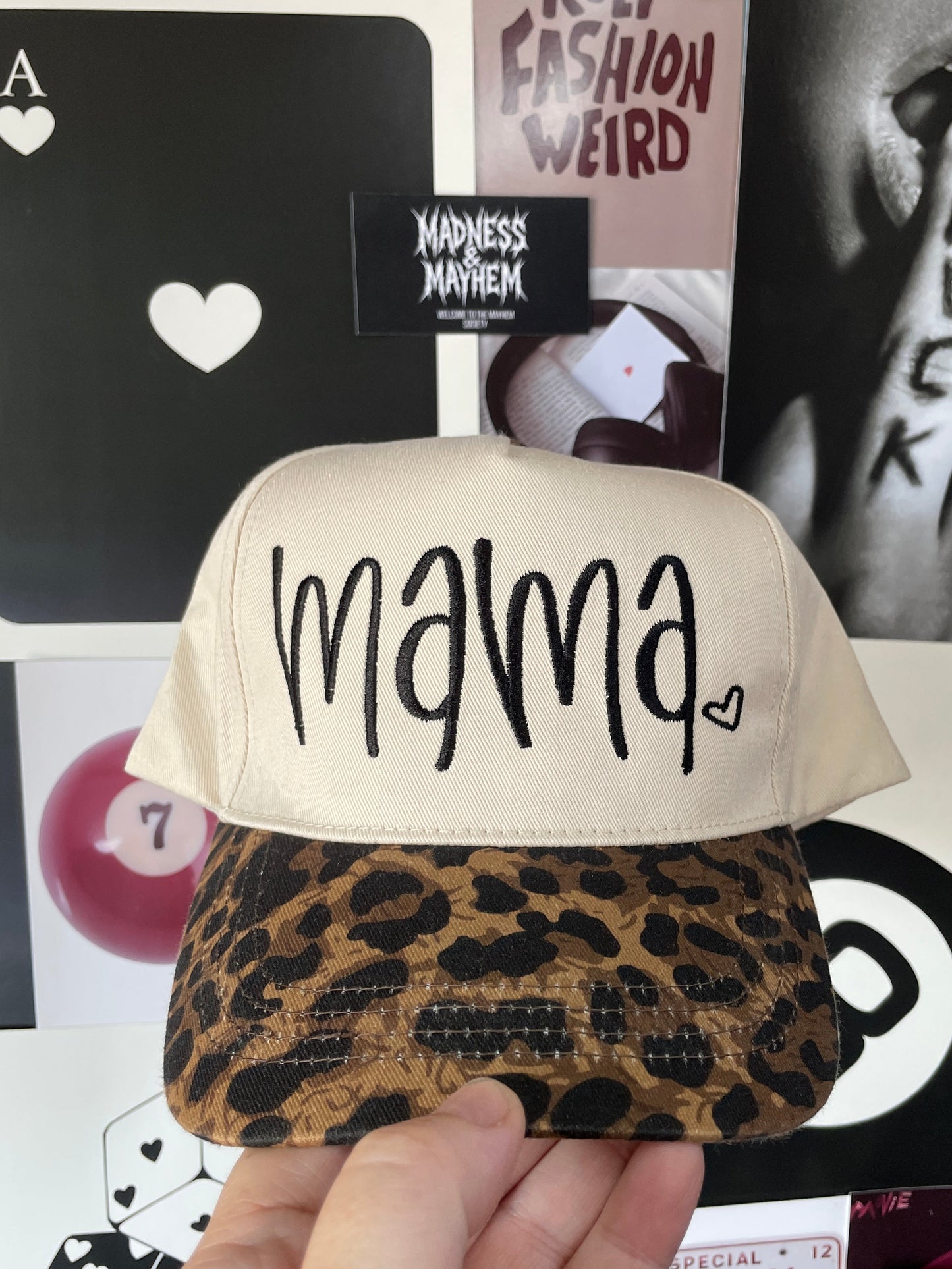 Mama heart Leopard embroidered hat