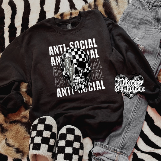 Checkered anti social crew neck sweatshirt (finished product)