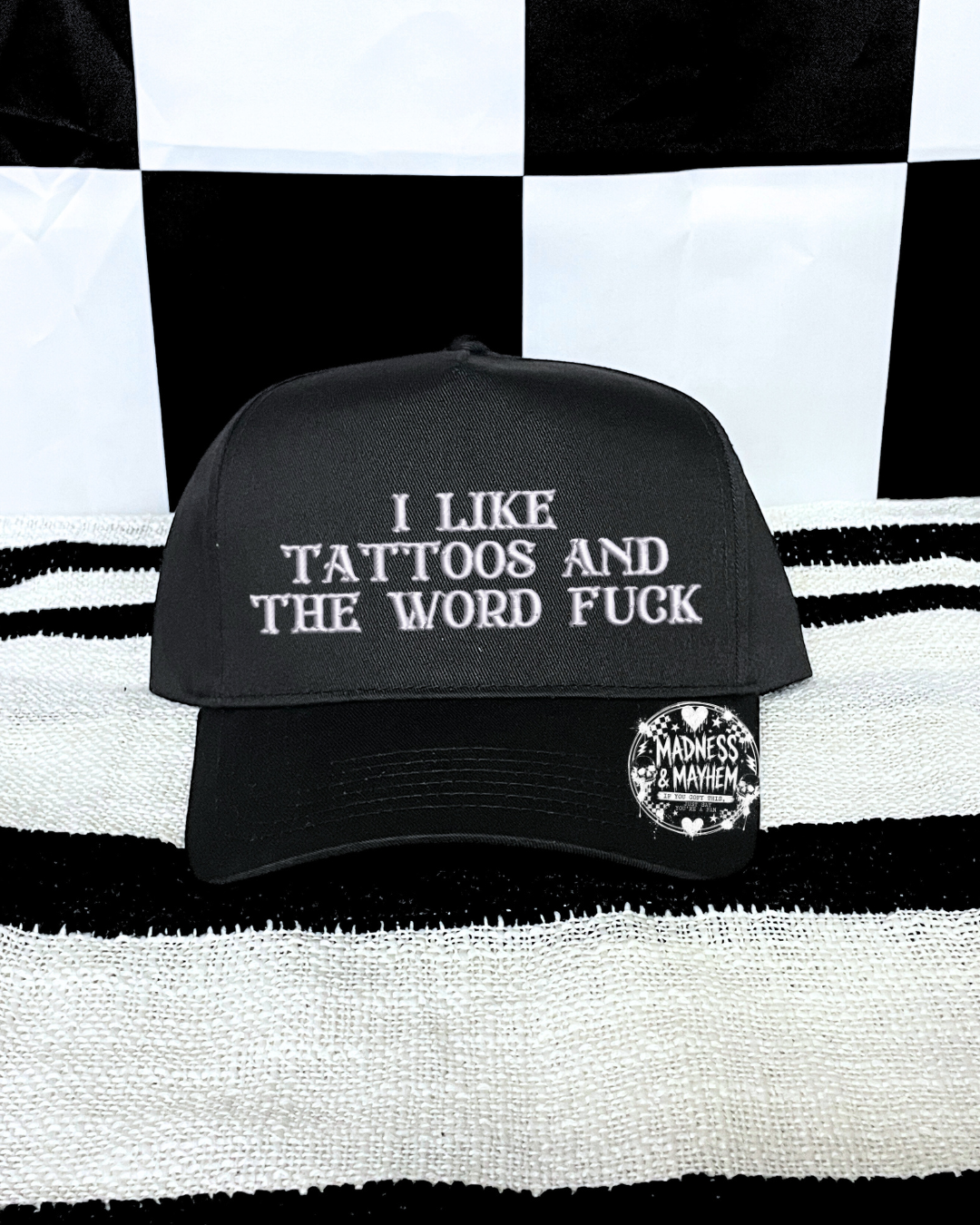 Tattoos & the word fuck embroidered Black Hat