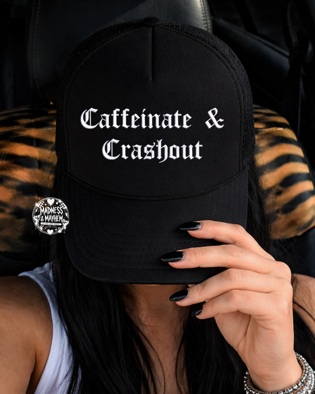 Caffeinate & crashout embroidered Trucker Hat