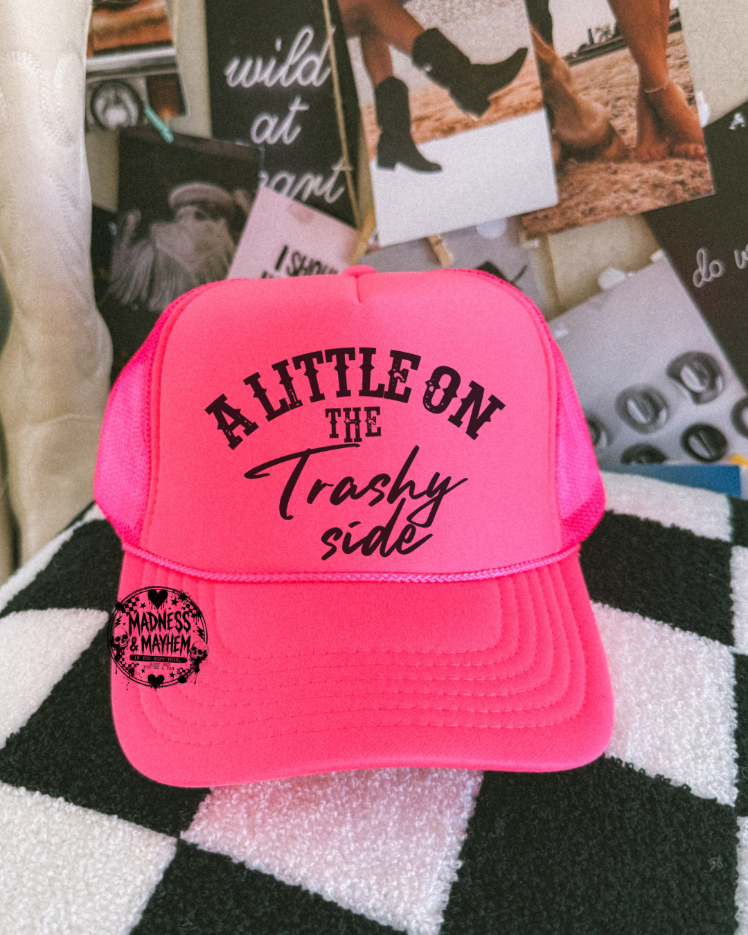 Neon pink trashy side Trucker Hat