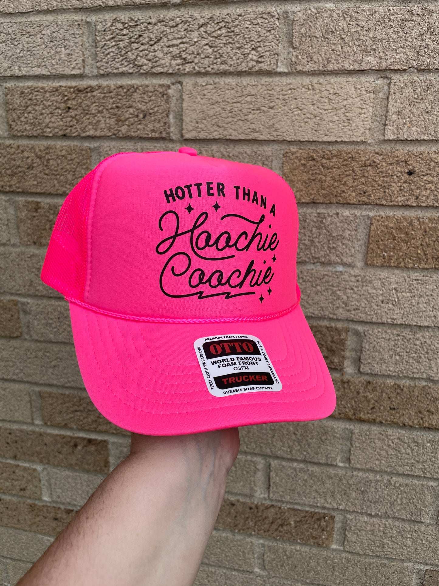 Neon pink Hotter than a hoochie Trucker Hat