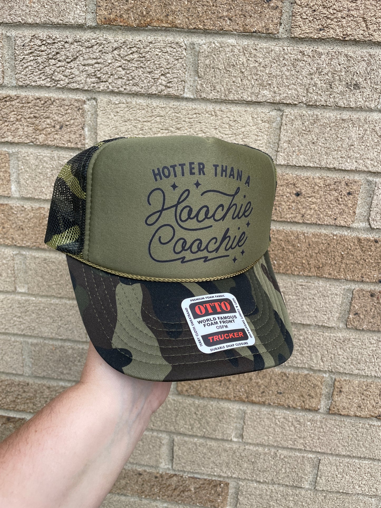 Camo Hotter than a hoochie Trucker Hat