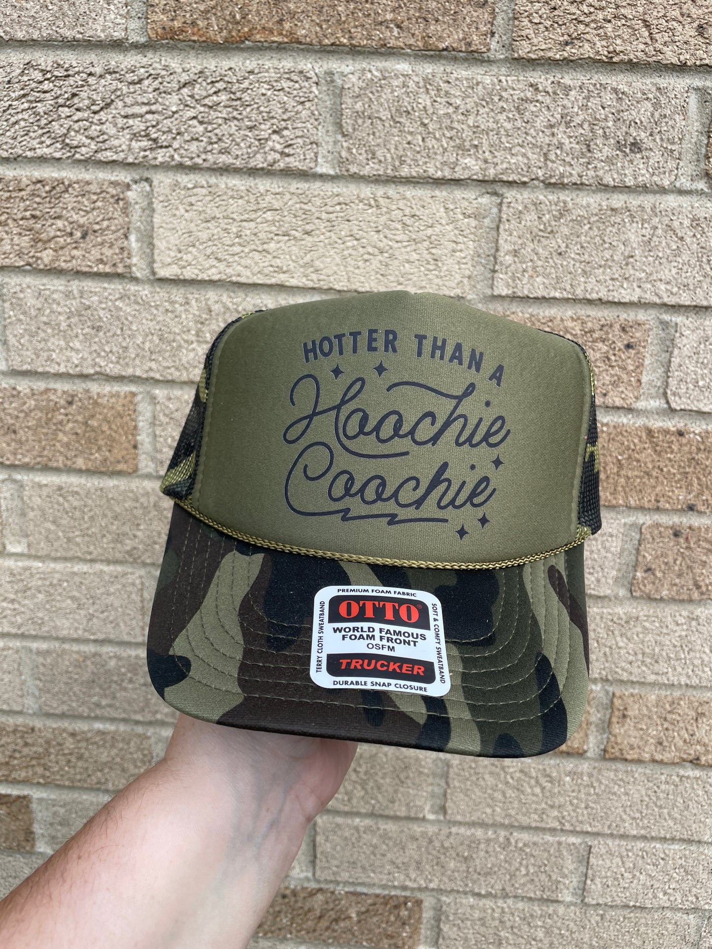 Camo Hotter than a hoochie Trucker Hat