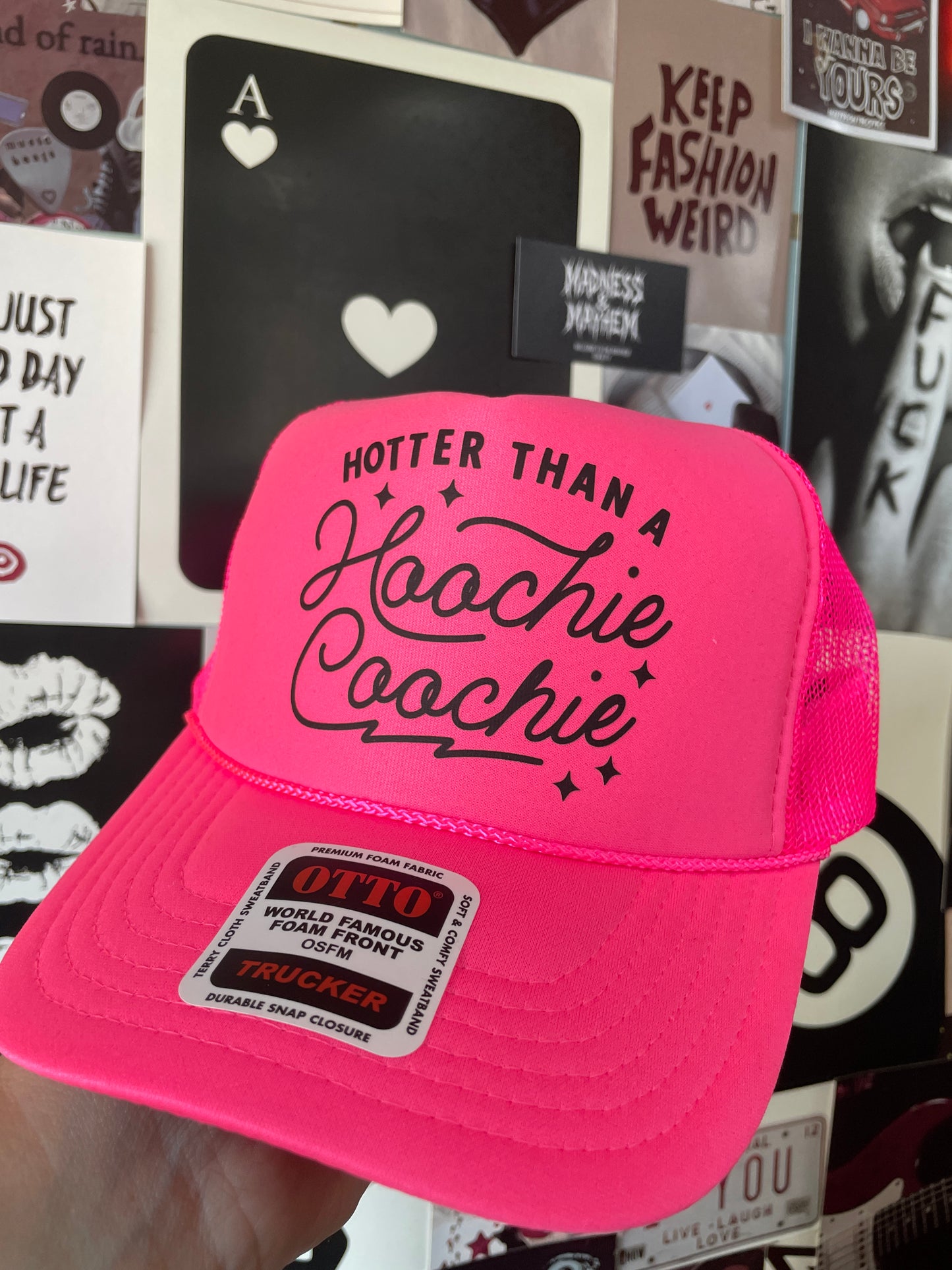 Neon pink Hotter than a hoochie Trucker Hat