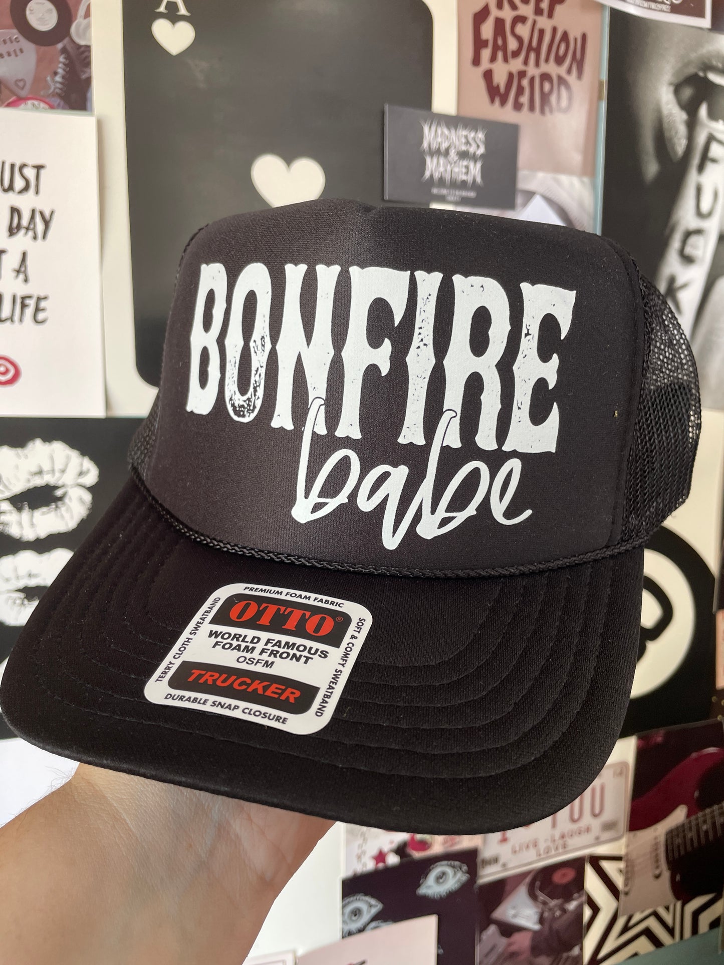 Black bonfire babe Trucker Hat