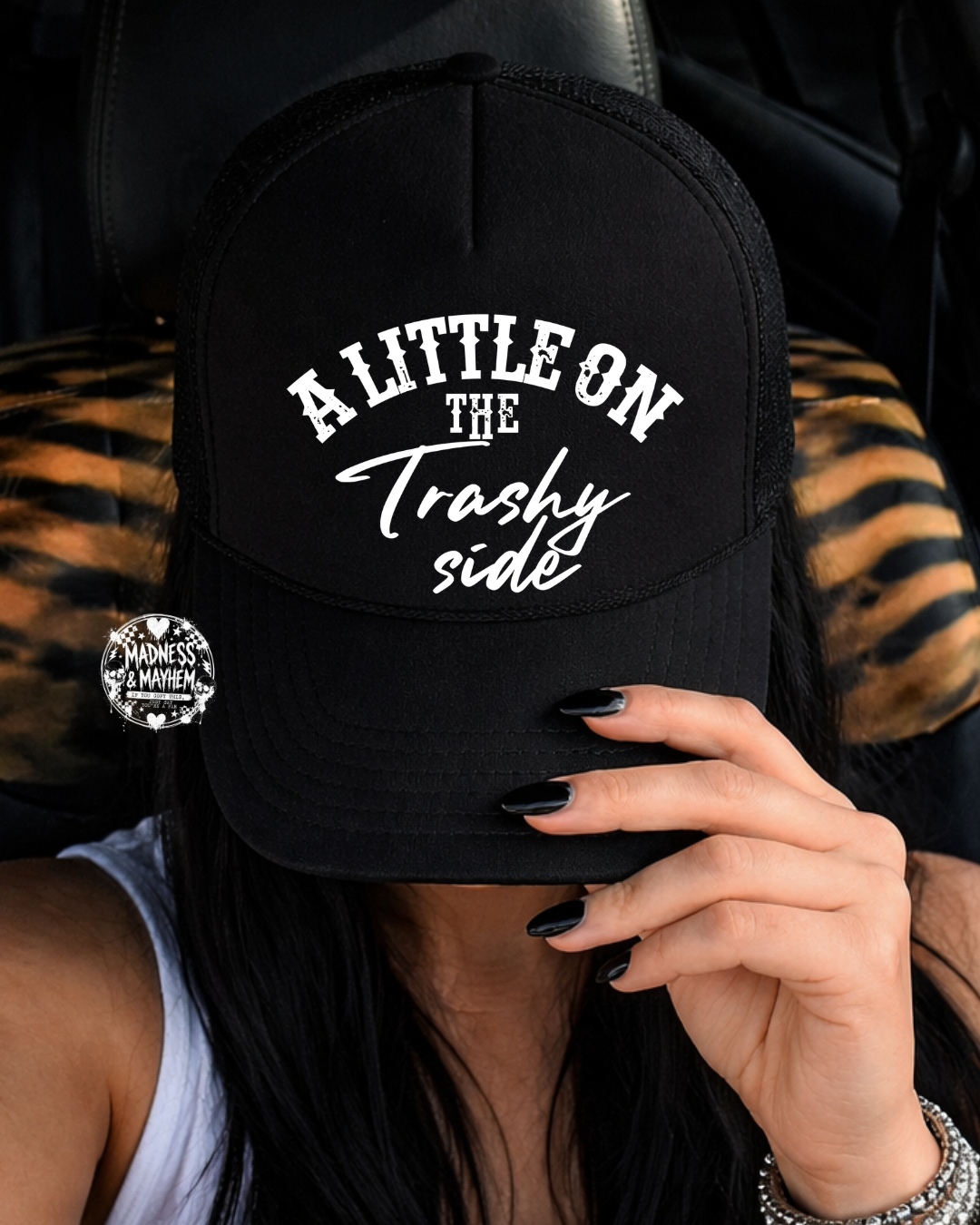 Black trashy side Trucker Hat
