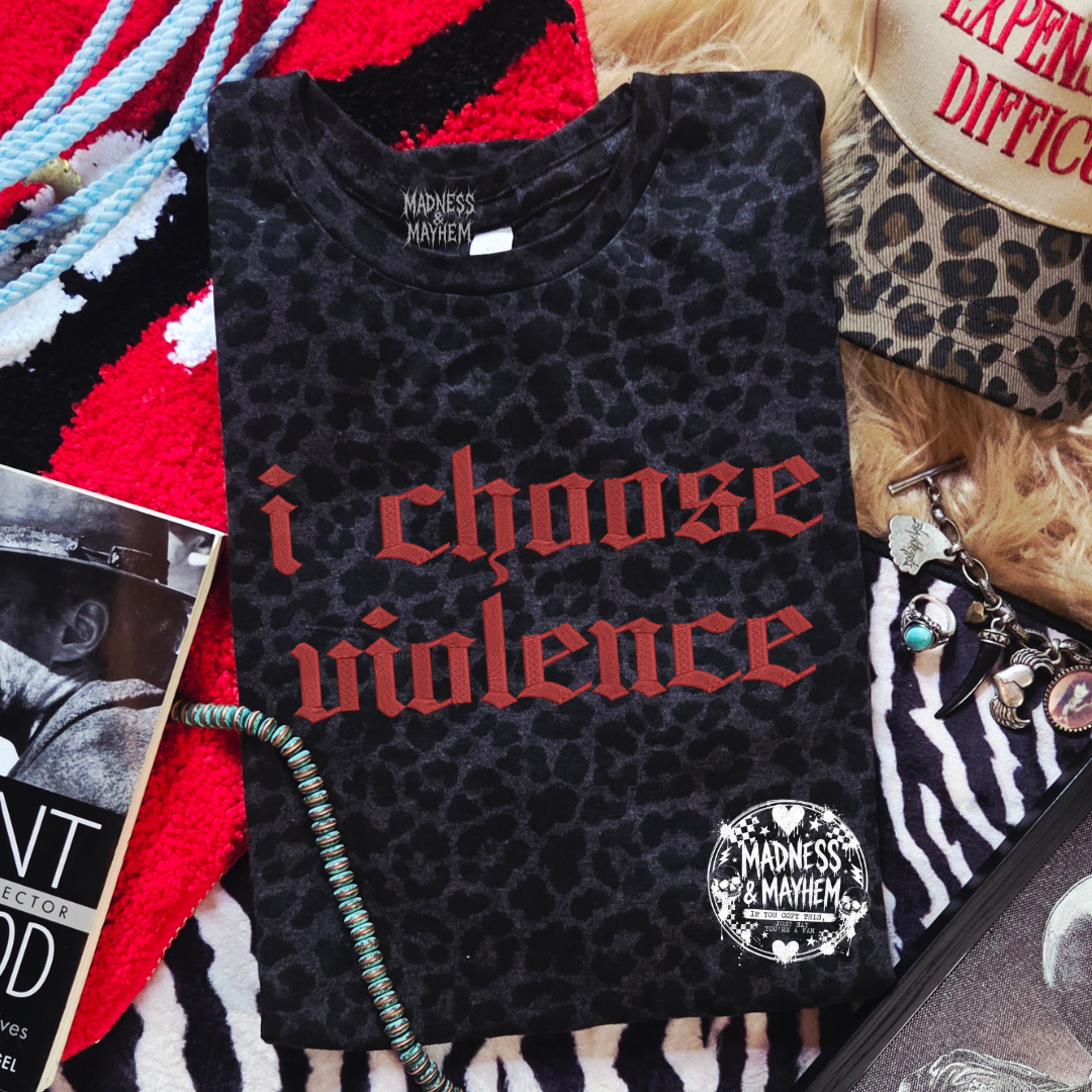 I choose violence embroidered leopard print T-shirt