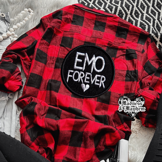 Emo Forever Faux Embroidered Patch Flannel