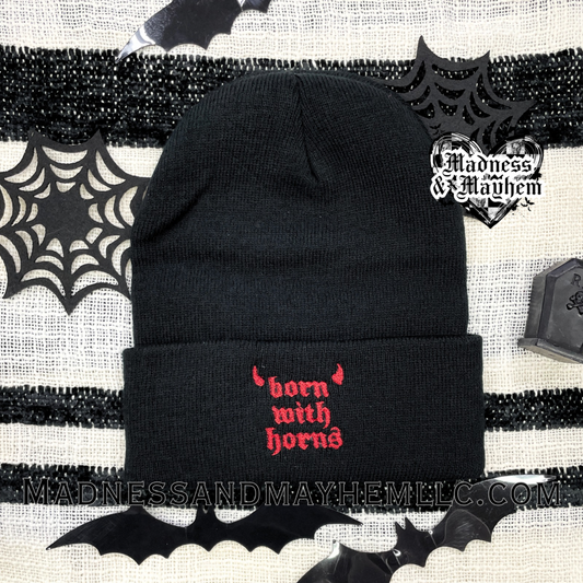 Born with horns embroidered beanie