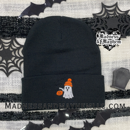 Trick or treat ghost embroidered beanie