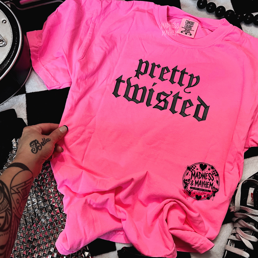 Neon pink pretty twisted embroidered tshirt