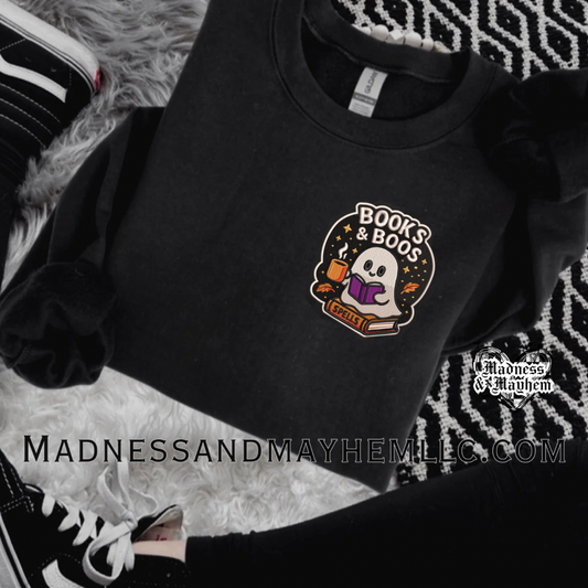 Embroidered Books & boos crew neck sweatshirt
