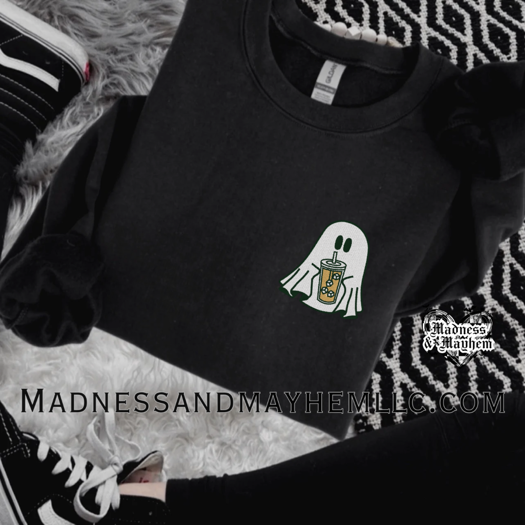 Embroidered Coffee ghost crew neck sweatshirt
