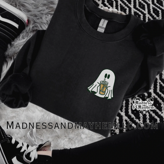 Embroidered Coffee ghost crew neck sweatshirt