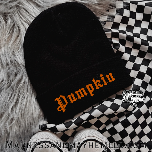 Pumpkin embroidered beanie