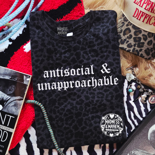 Antisocial & unapproachable embroidered leopard print T-shirt