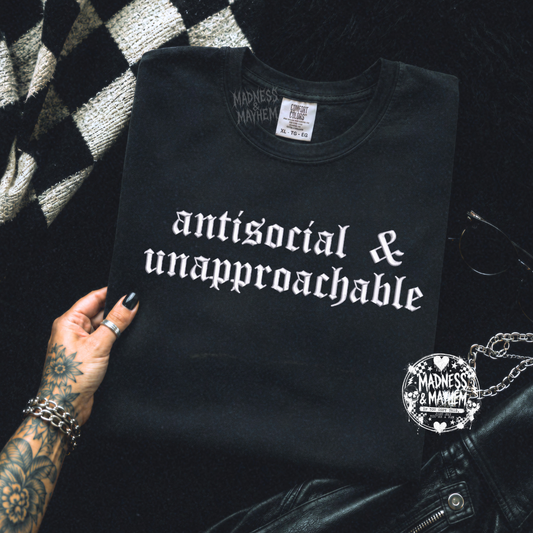 Antisocial & unapproachable embroidered tshirt
