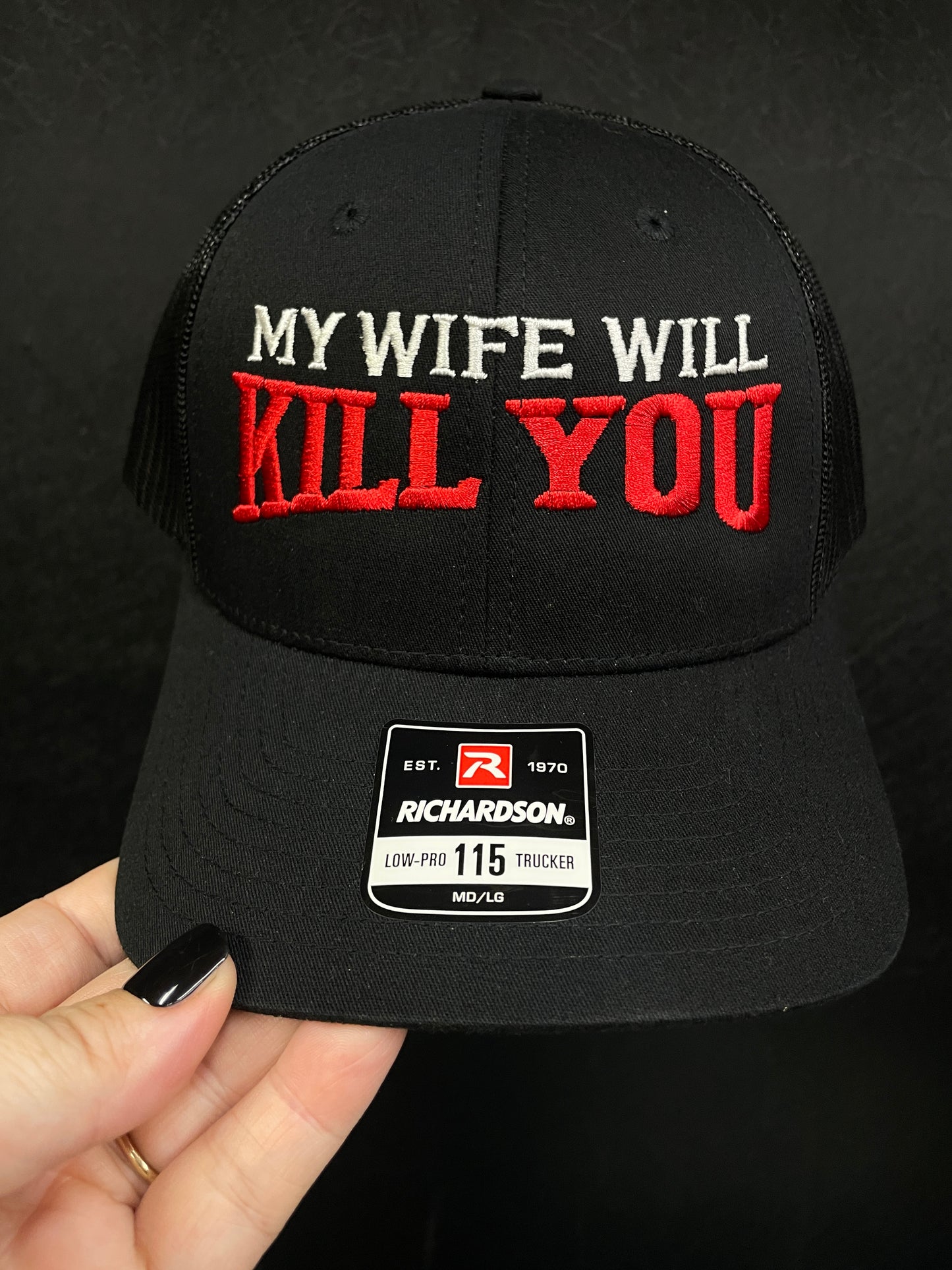 Mens My wife will kill you embroidered hat