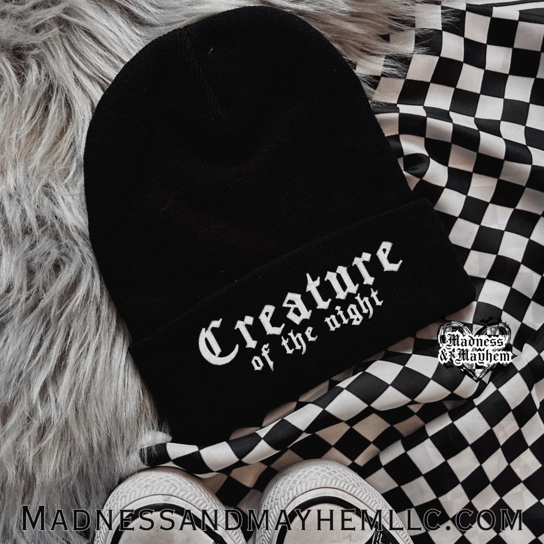 Creature of the night embroidered beanie