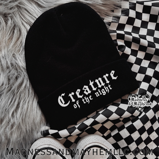 Creature of the night embroidered beanie