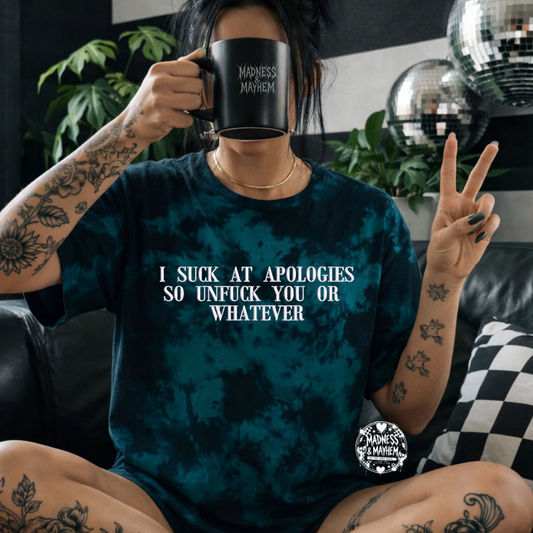 Teal Unfuck you embroidered tie dye T-shirt