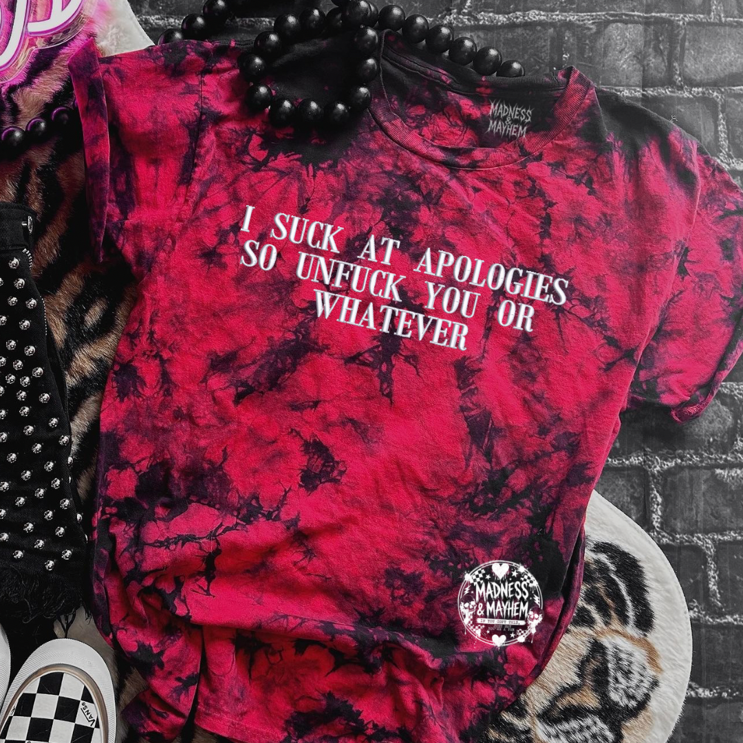 Red Unfuck you embroidered tie dye T-shirt