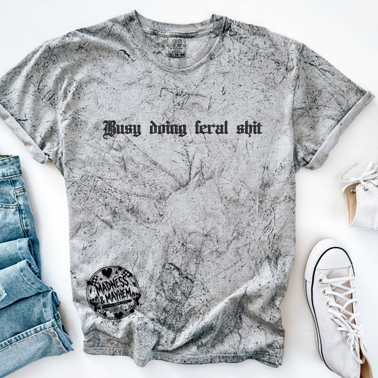busy doing feral embroidered color blast tshirt