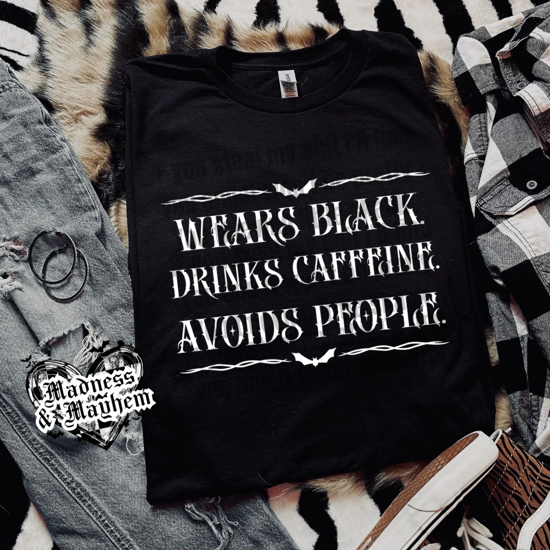 Wears black caffeine Shirt (finished product)