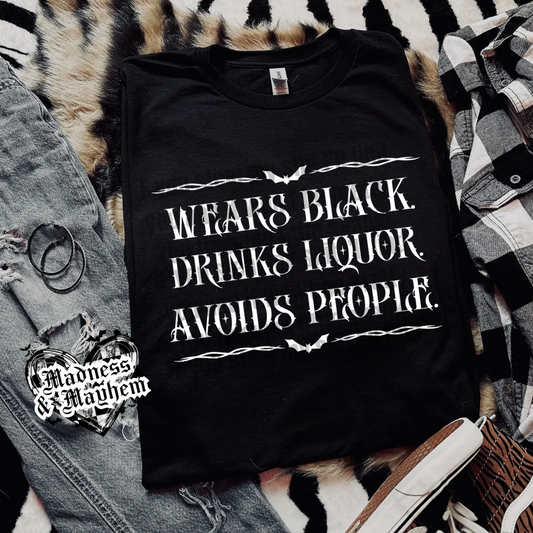 Wears black Liquor Shirt (finished product)