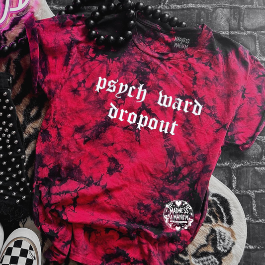 Red Psych ward dropout embroidered tie dye T-shirt