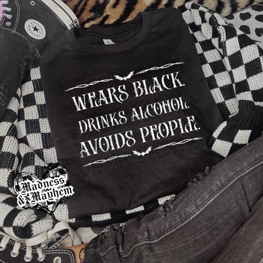 Wears black alcohol Shirt (finished product)